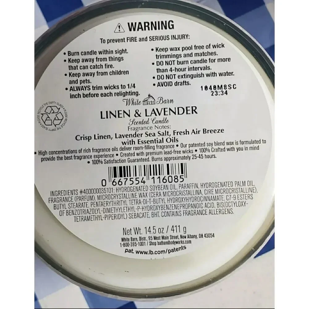 BBW DREAM Linen & Lavender Large 3 Wick Candle Home Fragrance Decor